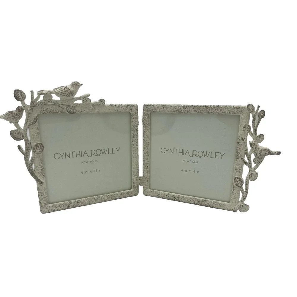 Cynthia Rowley 4X4 Birds on a Branch White Metal‎ Double Picture Photo Frame